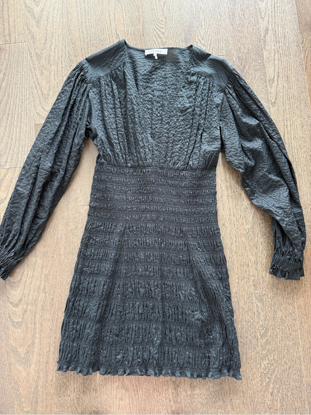 Frame Denim Black Textured Long-Sleeve Mini Dress